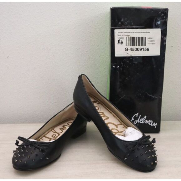 Sam Edelman G5897M3001 Womens Sz 7.5M Black Leather Studded Toe Mirna Flats - Picture 1 of 13